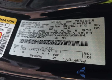 2024 Ford Bronco Big Bend z USA, uszkodzony, nr VIN 1FMDE7BH3RLA78777